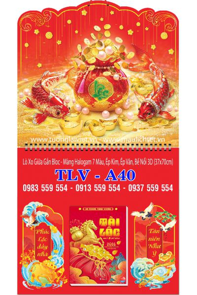 Lịch lò xo giữa bloc Túi vàng tài lộc