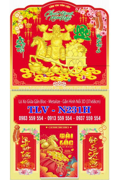 Lịch lò xo giữa dán nổi Lộc Thần Tài